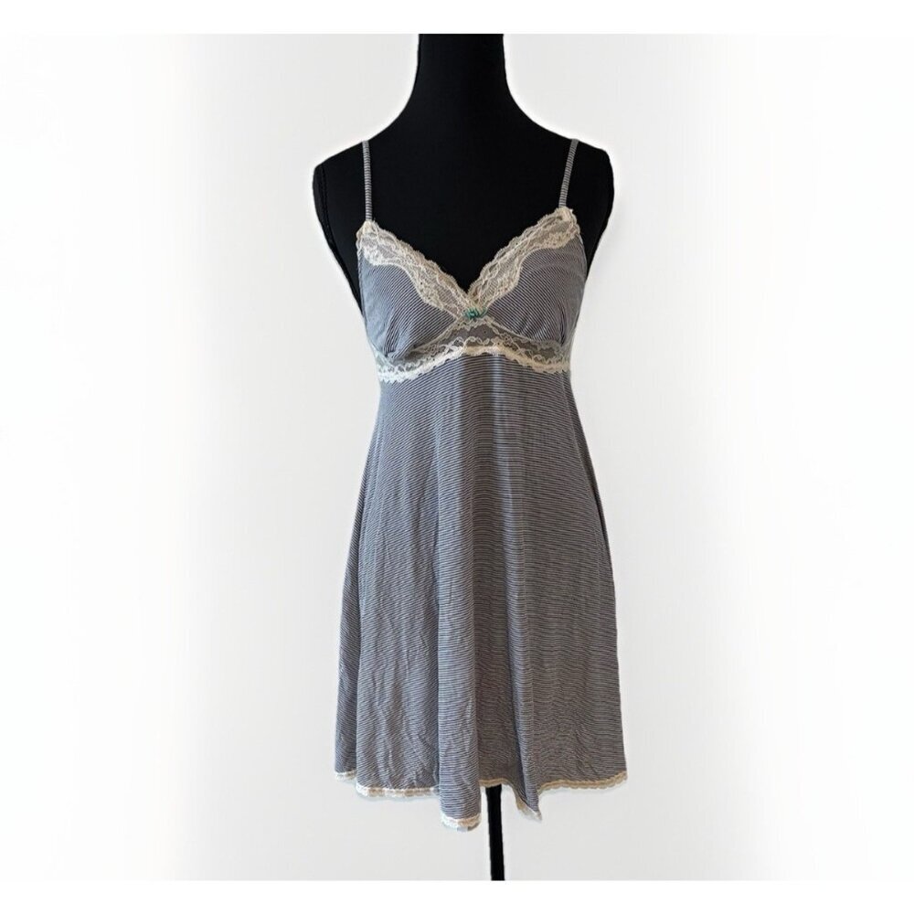 Victoria's Secret Y2K Babydoll Sleep Dress Size Small Blue Striped Lace Coquette
